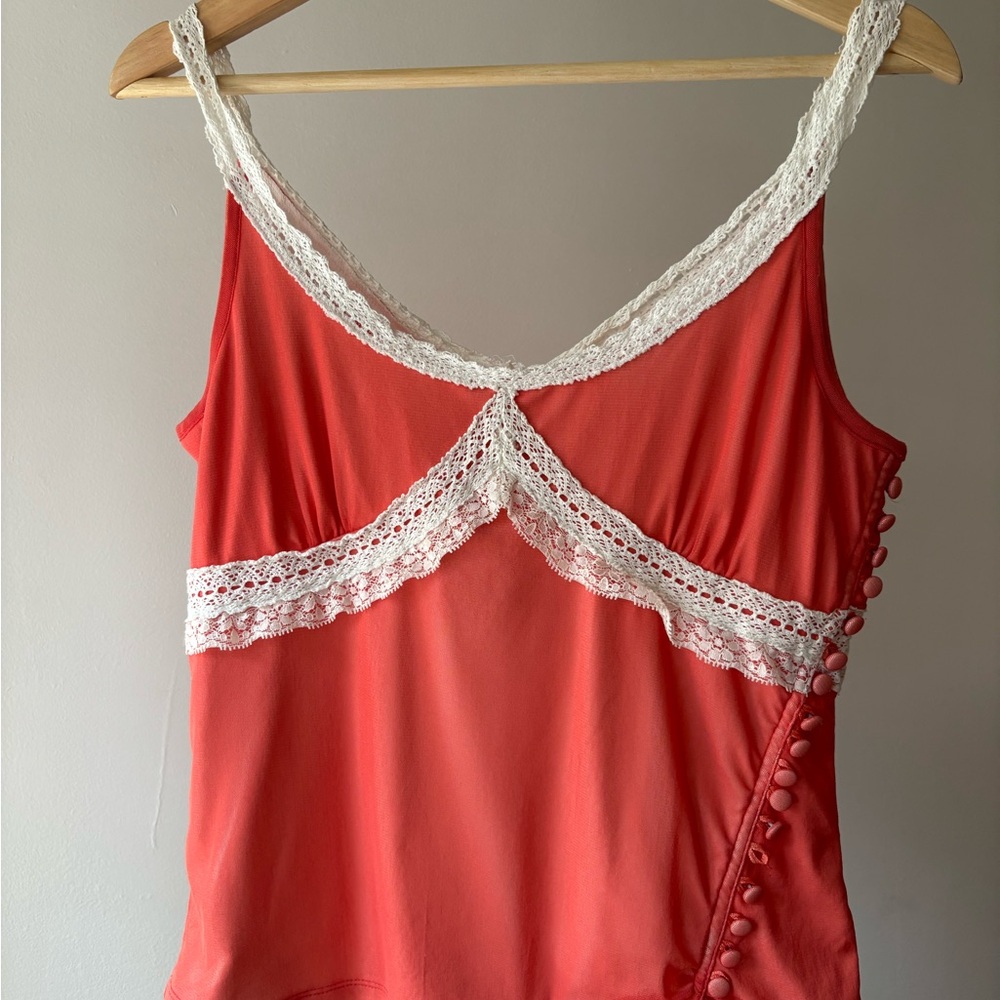 1990s Mesh Style Cami with Lace-Trim